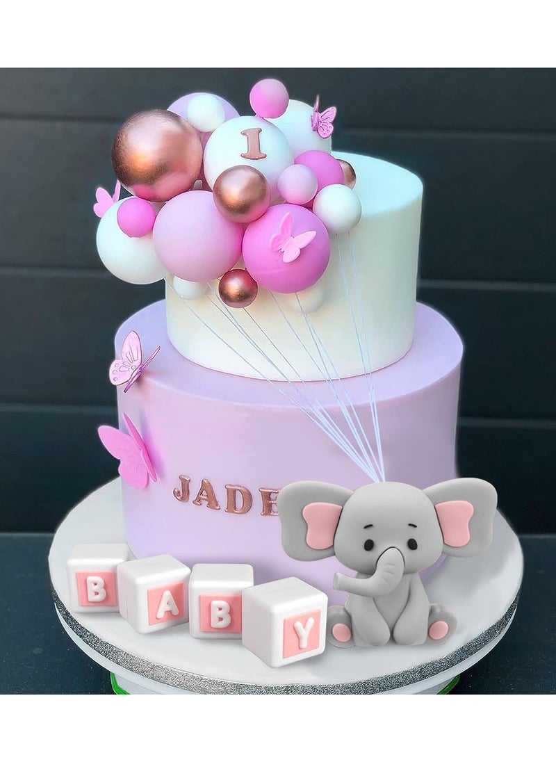 elephants Cake Topper Set pink, Birthday Cake Decoration Set, Small Bear Birthday Party Supplies, Cake Toppers baby shower  - Image 1