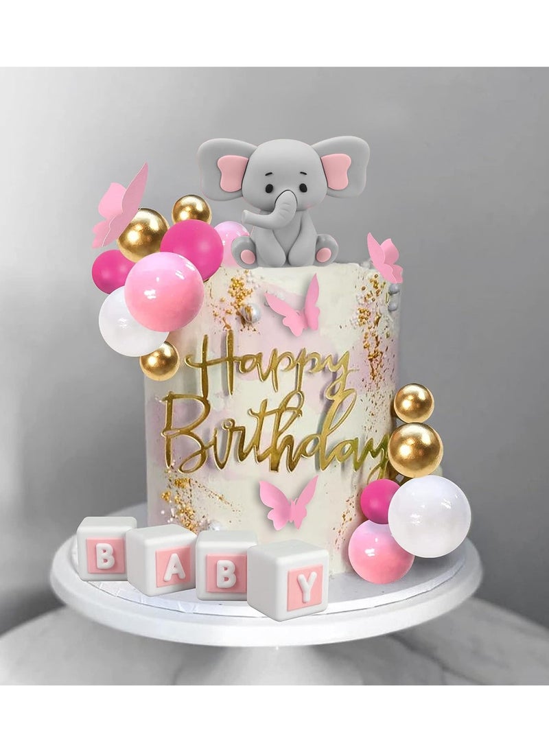 elephants Cake Topper Set pink, Birthday Cake Decoration Set, Small Bear Birthday Party Supplies, Cake Toppers baby shower  - Image 3