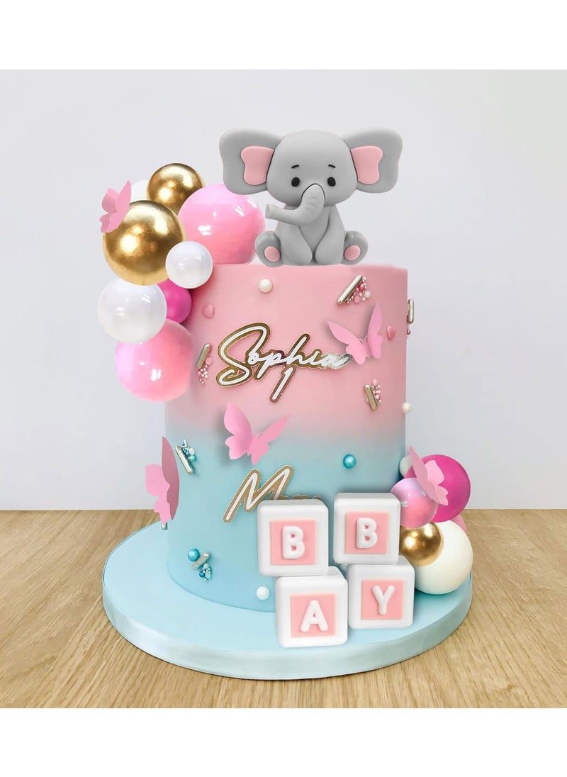 elephants Cake Topper Set pink, Birthday Cake Decoration Set, Small Bear Birthday Party Supplies, Cake Toppers baby shower  - Image 4