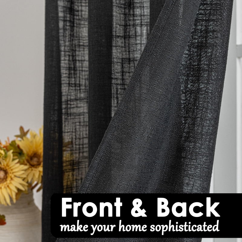 BD BEDA HOME Beda Home شرابة الكتان المحكم ستارة غنيمة الستار المطبخ مزارع المطبخ. تصفية الضوء الريفية القصيرة غنيمة أعلى لخصوصية غرفة نوم النوافذ الصغيرة المضافة تصميم جيب قضيب (أسود 36x63-2pcs) - Image 4