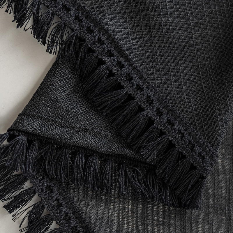 BD BEDA HOME Beda Home شرابة الكتان المحكم ستارة غنيمة الستار المطبخ مزارع المطبخ. تصفية الضوء الريفية القصيرة غنيمة أعلى لخصوصية غرفة نوم النوافذ الصغيرة المضافة تصميم جيب قضيب (أسود 36x63-2pcs) - Image 3