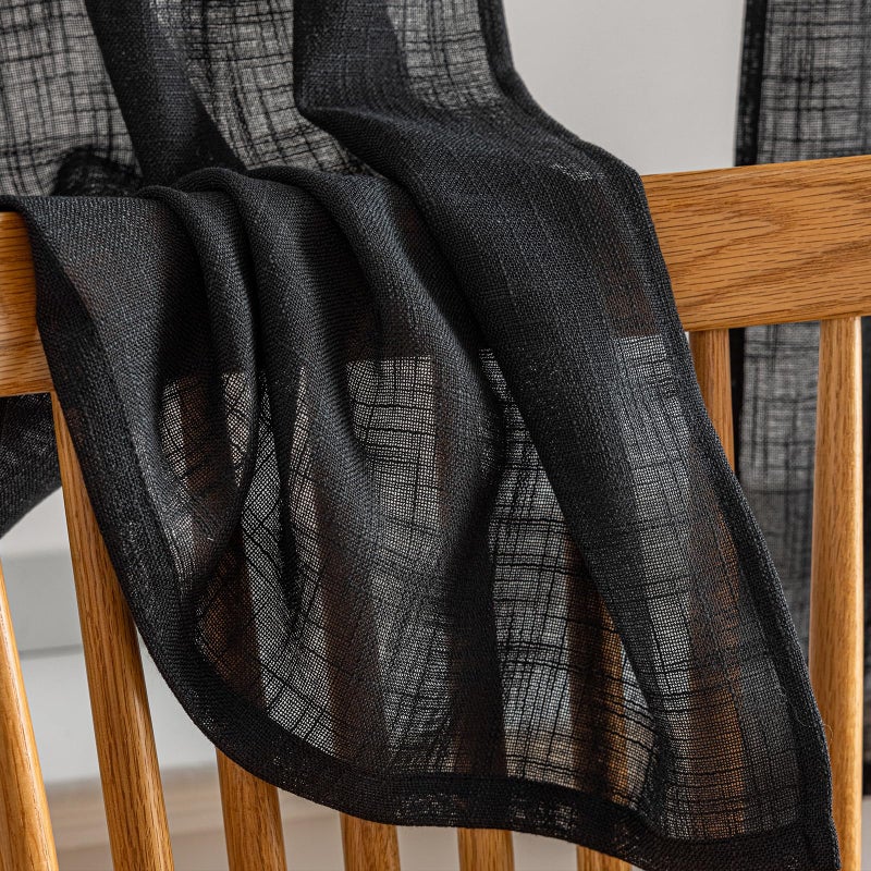 BD BEDA HOME Beda Home شرابة الكتان المحكم ستارة غنيمة الستار المطبخ مزارع المطبخ. تصفية الضوء الريفية القصيرة غنيمة أعلى لخصوصية غرفة نوم النوافذ الصغيرة المضافة تصميم جيب قضيب (أسود 36x63-2pcs) - Image 5