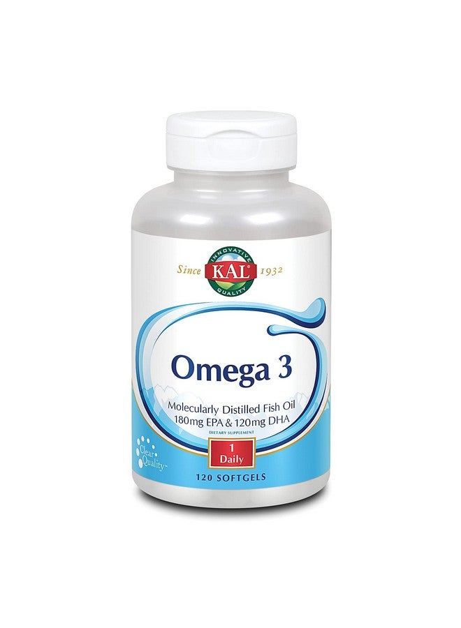 KAL Omega 3 | Omega-3 Fish Oil for Healthy Heart, Joint & Brain Support | 180mg EPA, 120mg DHA (120 CT, 120 Serv) - Image 1