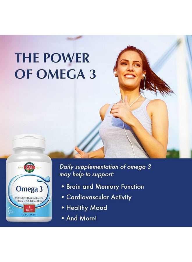 KAL Omega 3 | Omega-3 Fish Oil for Healthy Heart, Joint & Brain Support | 180mg EPA, 120mg DHA (120 CT, 120 Serv) - Image 3