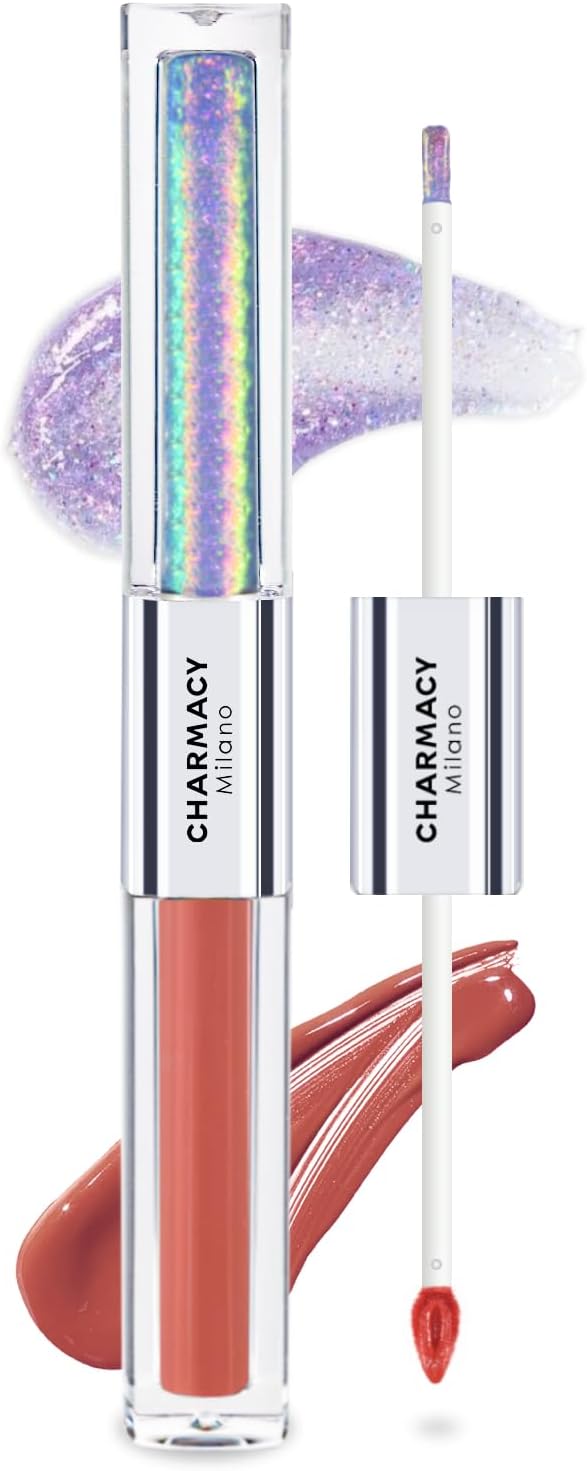 CHARMACY 2 في 1 ملمع شفاه متعدد الألوان مرطب أحمر شفاه سائل مزدوج الرأس مرآة مقاوم للماء يدوم طويلاً لا يتلاشى بلسم شفاه مرطب مكبر شفاه لامع خفيف الوزن مكياج 002 - Image 1
