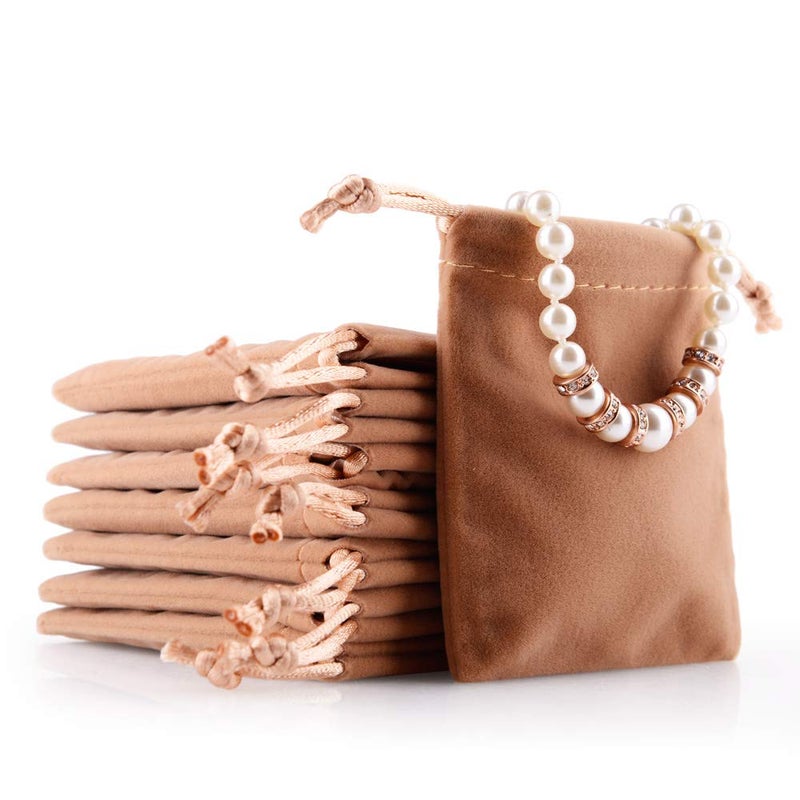 Oirlv 50PCS Velvet Jewelry Storage Bags Small Accessories Collected Drawstring Pouches display and gifts For Weeding PartyCoffee