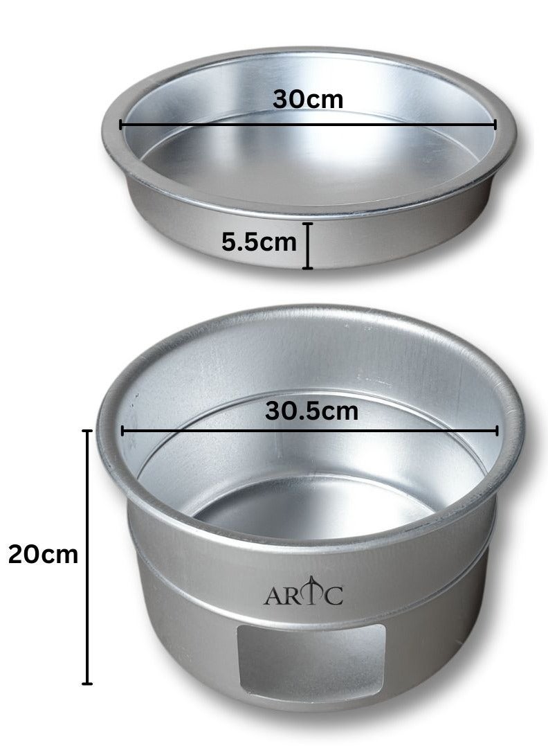 اي ار تي سي حامل تسخين الكنافة والحلويات المحمول وطبق الطهي من ARTC، قطعتين، فضي، 34 سم - Image 2