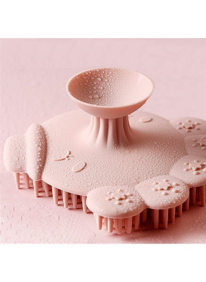 Silicone Scrubber with Suction Cupped Back Soft Hair Scalp Massager Shampoo Brush Lightweight Octopus Shaped Exfoliating Bath Shower Body Brush for Adults and Kids (Silicone - Pink(1 pc))