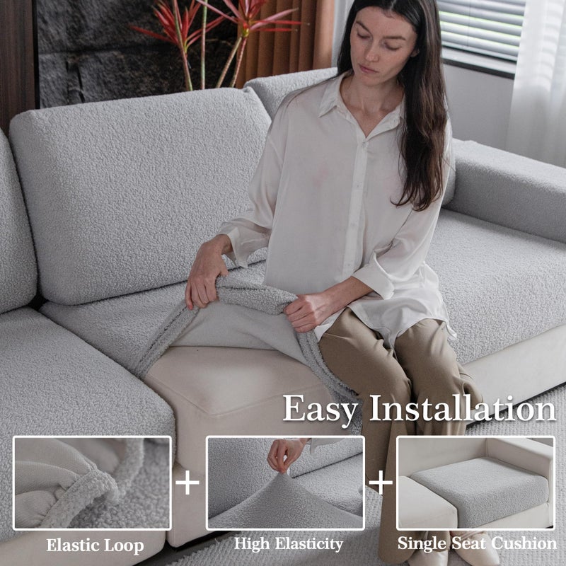 OHSIO Couch Cushion Covers for Sectional Sofa, Stretch Soft Sofa Slipcovers Washable Wear-Resistant Universal Furniture Protector for Living Room(1 Piece Back Couch Cover, Light Gray) - Image 4
