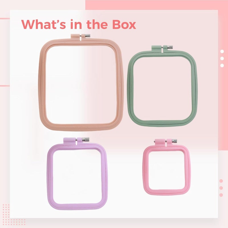 Abs Plastic Square Cross Stitch Hoops Set, 4 Pcs, Adjustable Punch Needle Hoops, Color, Multiple Sizes - Image 4