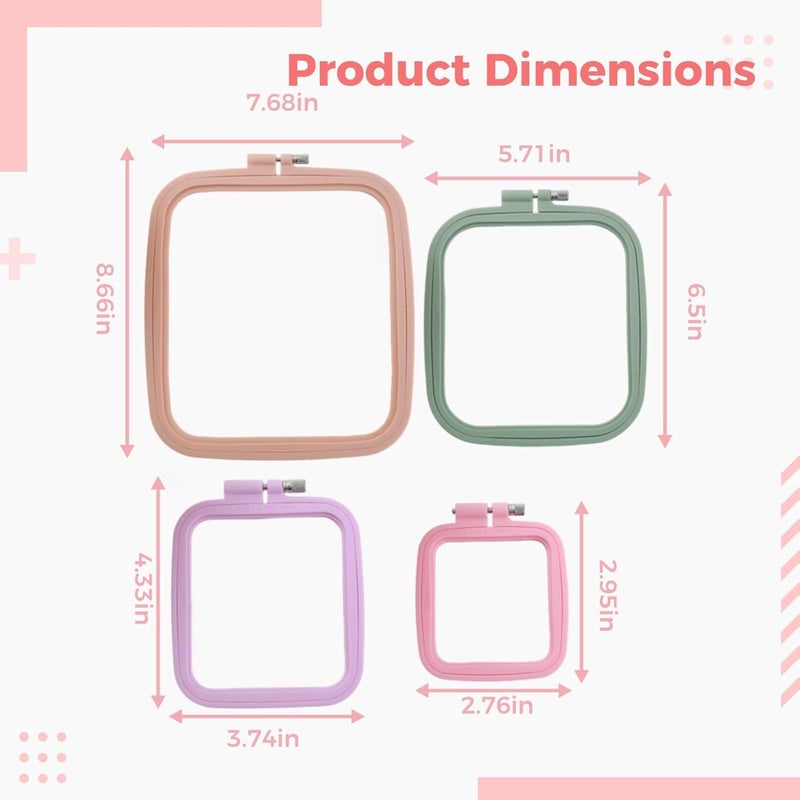 Abs Plastic Square Cross Stitch Hoops Set, 4 Pcs, Adjustable Punch Needle Hoops, Color, Multiple Sizes - Image 5