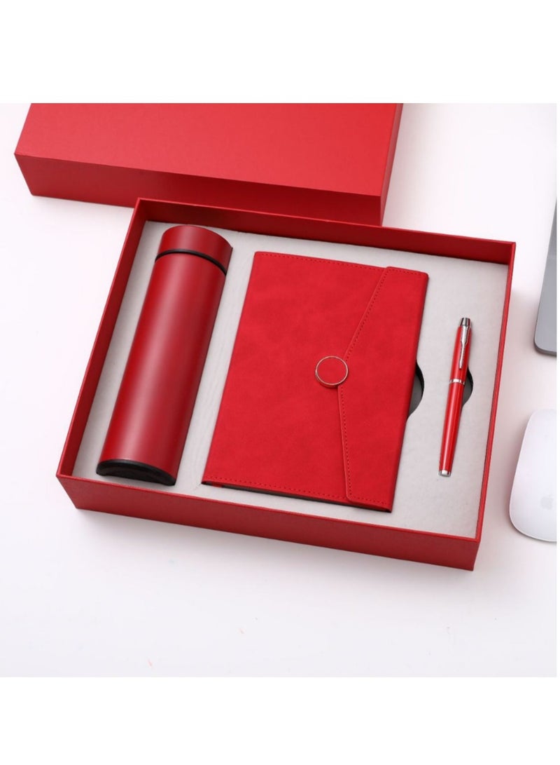 Generic Notebook thermos cup Signature pen gift box Red 3-piece set 