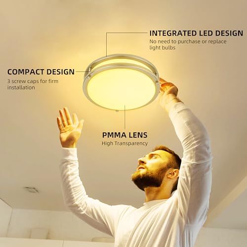 hykolity 10 inch Flush Mount LED Ceiling Light Fixture, 17W 1100lm, 2700K/3000K/3500K/4000K/5000K Adjustable Ceiling Lights, Brushed Nickel Saturn Dimmable Lighting for Hallway Bathroom or Kitchen - Image 2