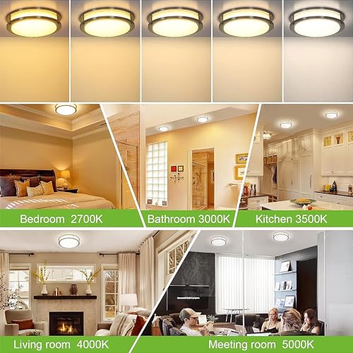 hykolity 10 inch Flush Mount LED Ceiling Light Fixture, 17W 1100lm, 2700K/3000K/3500K/4000K/5000K Adjustable Ceiling Lights, Brushed Nickel Saturn Dimmable Lighting for Hallway Bathroom or Kitchen - Image 5