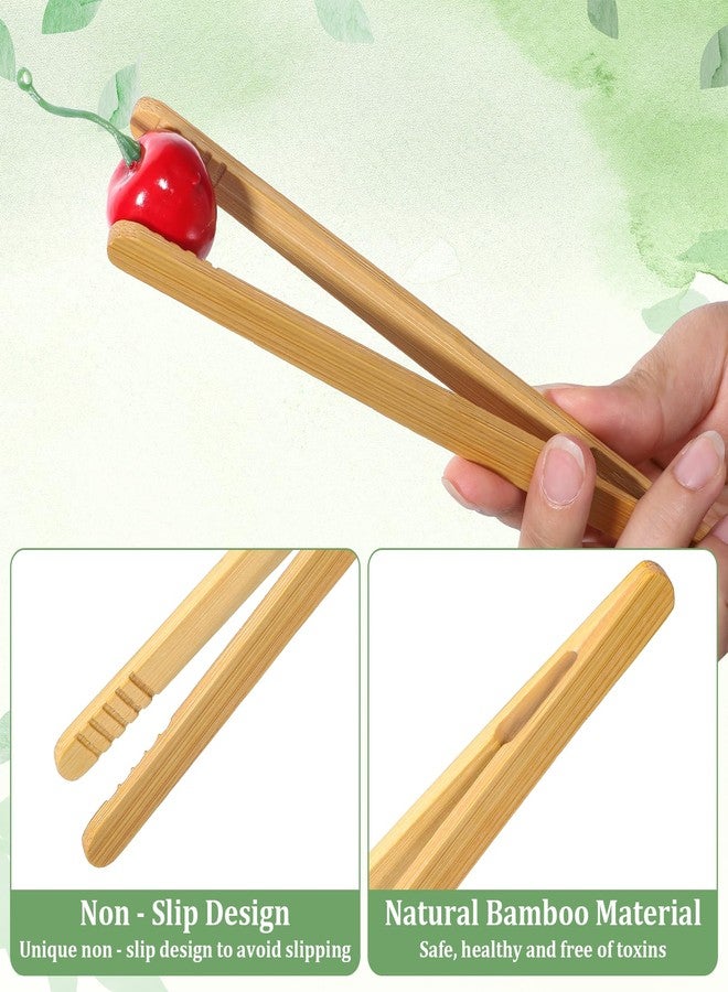 Exircy 4 Pcs Bamboo Tongs, 7 Inch Reusable Wooden Toaster Tongs Multipurpose Natural Wooden Tong Long Kitchen Utensil Tong for Holding Fruit Baking Cheese Bacon Bread Muffin Pickles, Brown - Image 3