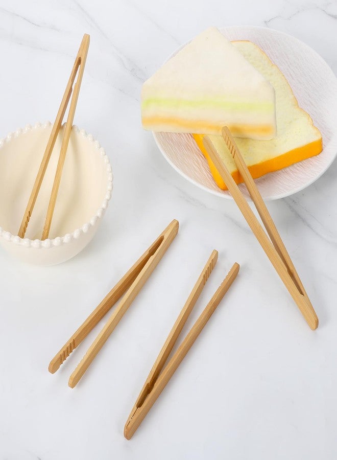Exircy 4 Pcs Bamboo Tongs, 7 Inch Reusable Wooden Toaster Tongs Multipurpose Natural Wooden Tong Long Kitchen Utensil Tong for Holding Fruit Baking Cheese Bacon Bread Muffin Pickles, Brown - Image 5
