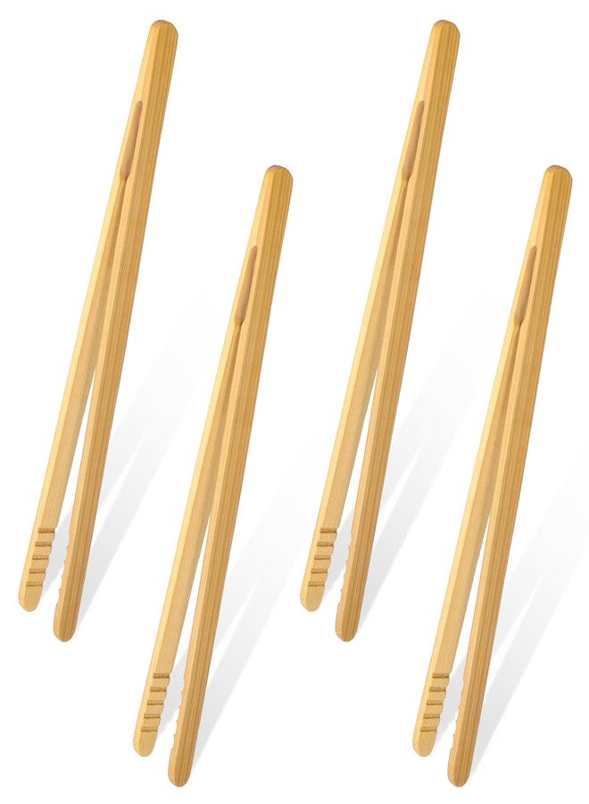 Exircy 4 Pcs Bamboo Tongs, 7 Inch Reusable Wooden Toaster Tongs Multipurpose Natural Wooden Tong Long Kitchen Utensil Tong for Holding Fruit Baking Cheese Bacon Bread Muffin Pickles, Brown - Image 1