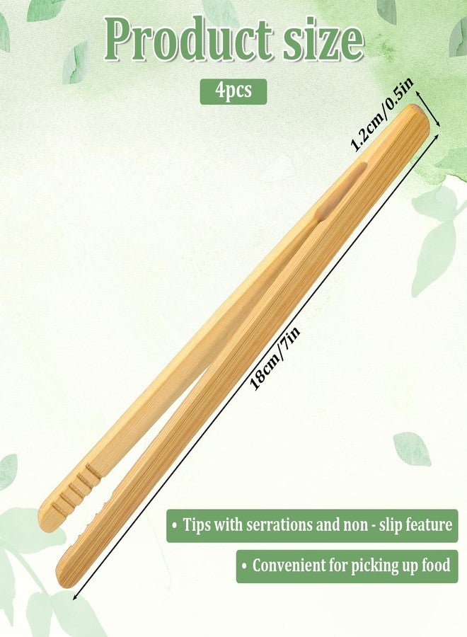 Exircy 4 Pcs Bamboo Tongs, 7 Inch Reusable Wooden Toaster Tongs Multipurpose Natural Wooden Tong Long Kitchen Utensil Tong for Holding Fruit Baking Cheese Bacon Bread Muffin Pickles, Brown - Image 2