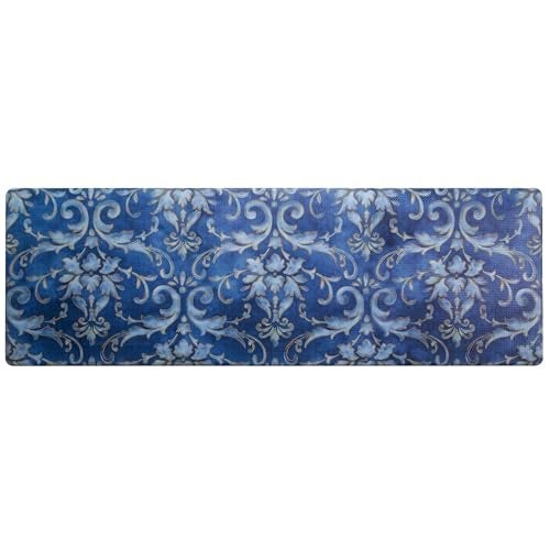 Home Dynamix Cozy Living Watercolor Damask Runner AntiFatigue Kitchen Mat NonSlip Floor Mat Padded Standing Desk Mat BlueGold 175x55