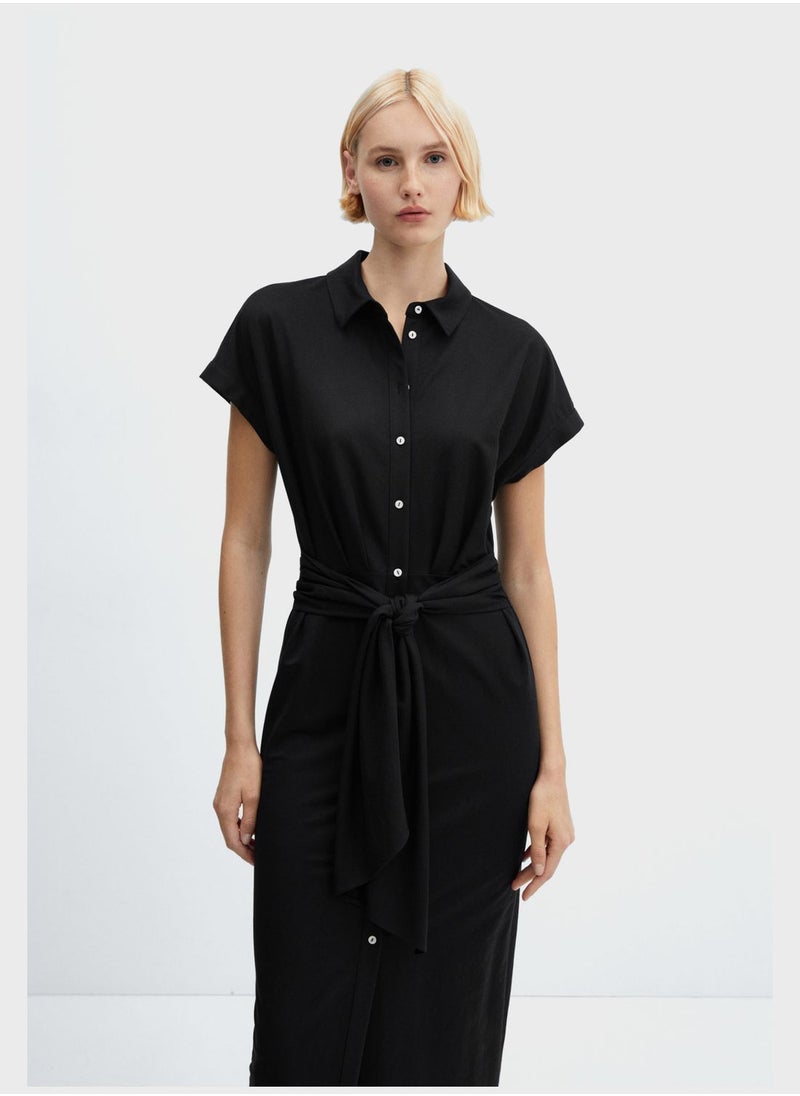 MANGO - Tie Detail Front Slit Dress - Image 1