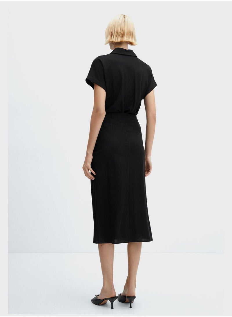 MANGO - Tie Detail Front Slit Dress - Image 1