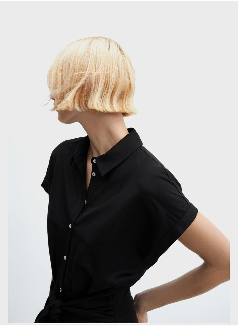 MANGO - Tie Detail Front Slit Dress - Image 1