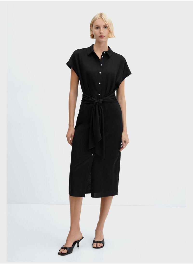 MANGO - Tie Detail Front Slit Dress - Image 1