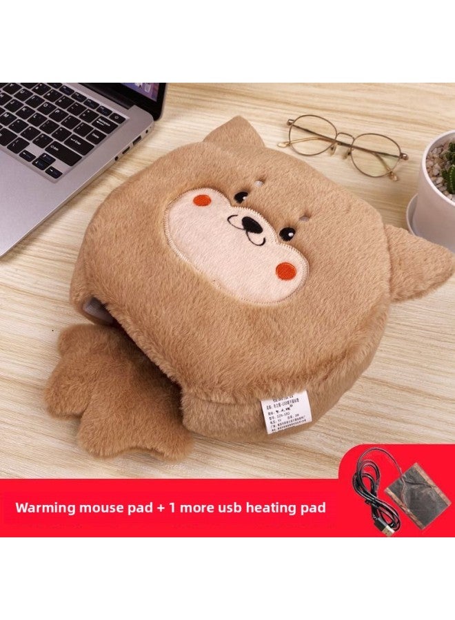 Winter Warm Hand Mouse Pad Wristband Winter Warm Heating Electric Household Electric Computer Thickened Mouse Cover-Pattern:Akita Dog + 1 Extra Usb Heating Piece  - Image 1