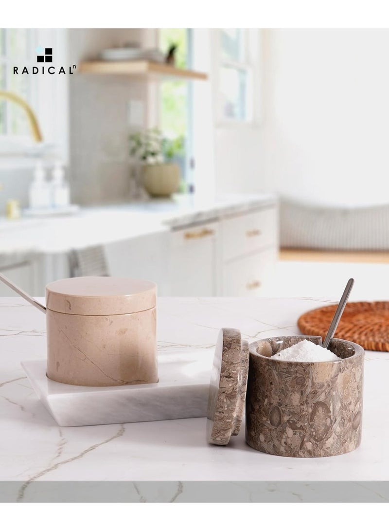 راديكالن قبو ملح رخامي من أوشيانك وفيرونا بغطاء | طقم برطمانين للتوابل (٣ بوصات) لطاولة المطبخ - Image 2