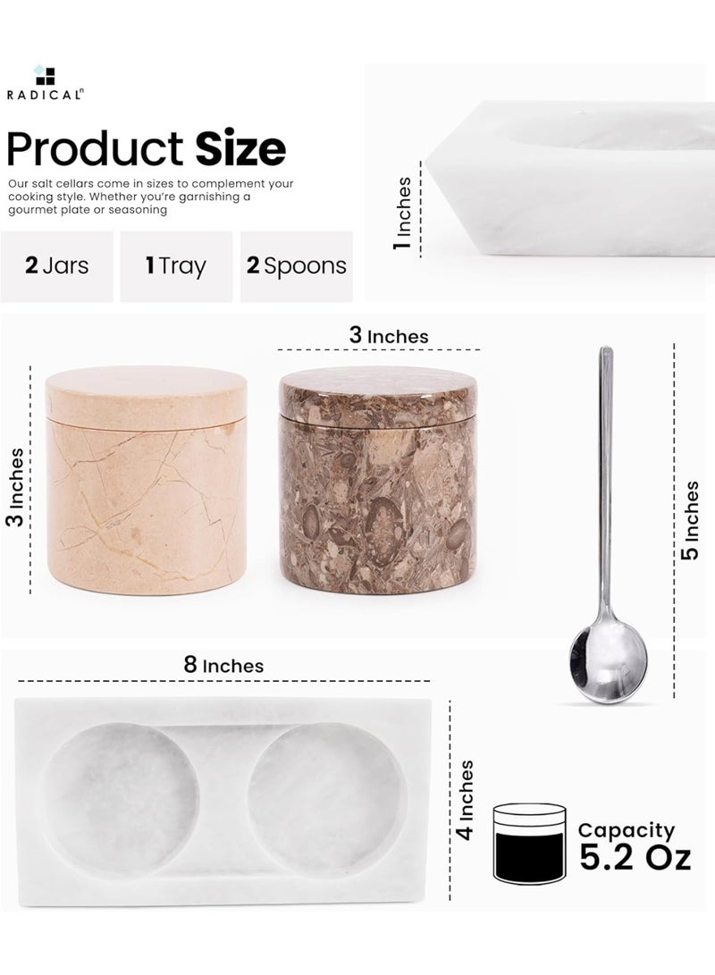 راديكالن قبو ملح رخامي من أوشيانك وفيرونا بغطاء | طقم برطمانين للتوابل (٣ بوصات) لطاولة المطبخ - Image 3