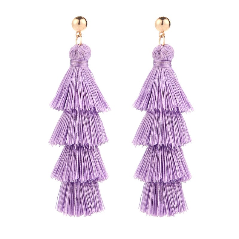 BaubleStar Fashion Tassel Dangle Earrings for Women Layered Long Bonita Tiered Lavender Purple Thread Tassel Drop Statement Jewelry - Image 4