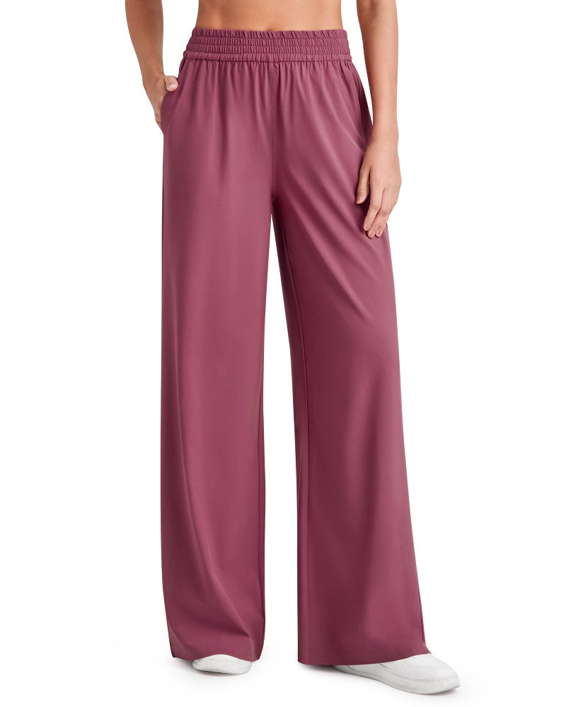 G4Free Summer Palazzo Pants Wide Leg Pant Dressy Yoga Pants for Women Elastic Waist Loose Cozy Lounge Pants(Wine,S,29") - Image 1