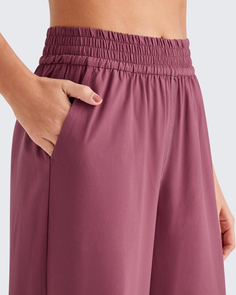 G4Free Summer Palazzo Pants Wide Leg Pant Dressy Yoga Pants for Women Elastic Waist Loose Cozy Lounge Pants(Wine,S,29") - Image 4