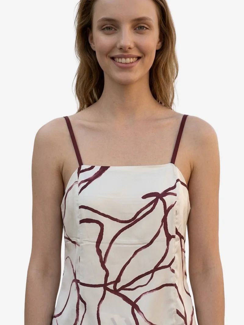 ماي فاشن MY FASHION Abstract Satin Strapless Blouse and Wide-Leg Pants Set