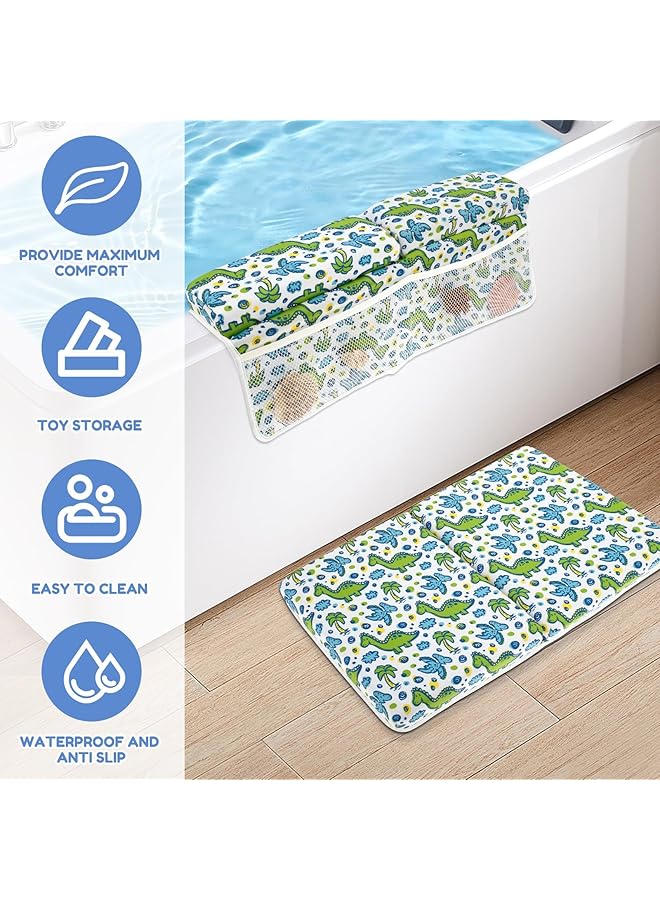 Azonee Baby Bath Kneeler And Elbow Rest Pad Set Baby Bathtub Kneeling Pad Waterproof Bathtub Elbow Support Pad With 4 Side Pockets For Baby Bathing Quick Drying Kneeling Cushion (Green) - Image 5