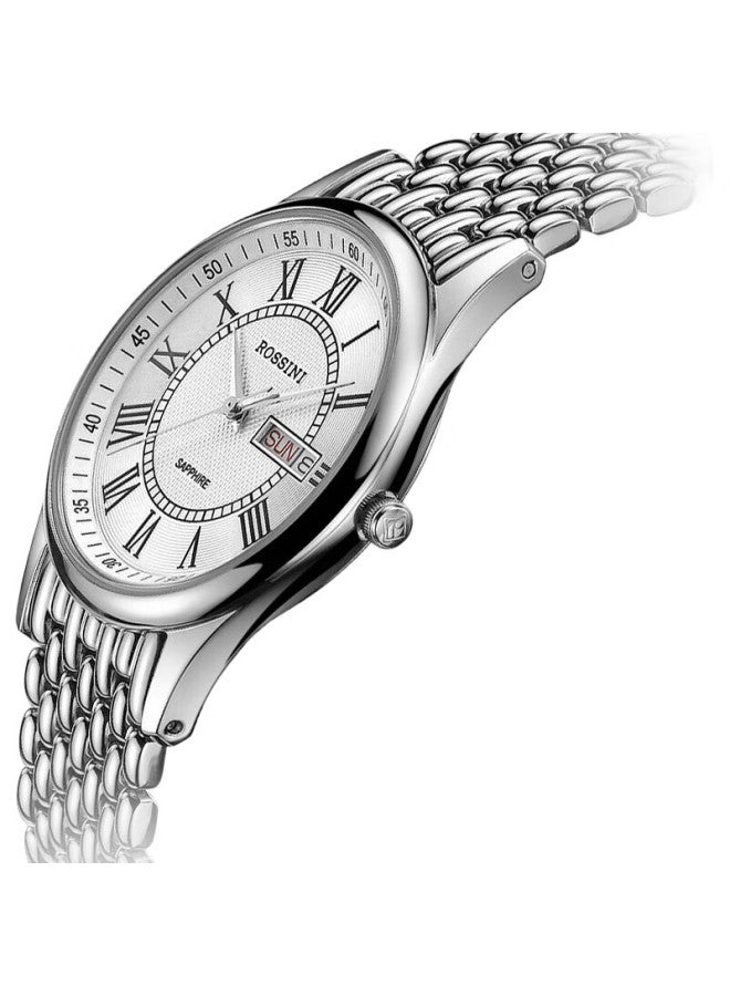 ROSSINI Men'S Watch, Valentine'S Day Gift, Quartz Watch, White Dial, Steel Strap, Chinese Brand, Ultra-Thin, Water-Resistant, 6355 - Image 3