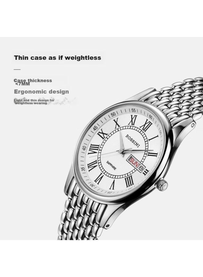 Rossini Men's Watch, Valentine's Day Gift, Quartz Watch, White Dial, Steel Strap, Chinese Brand, Ultra-thin, Water-resistant, 6355 - Image 1