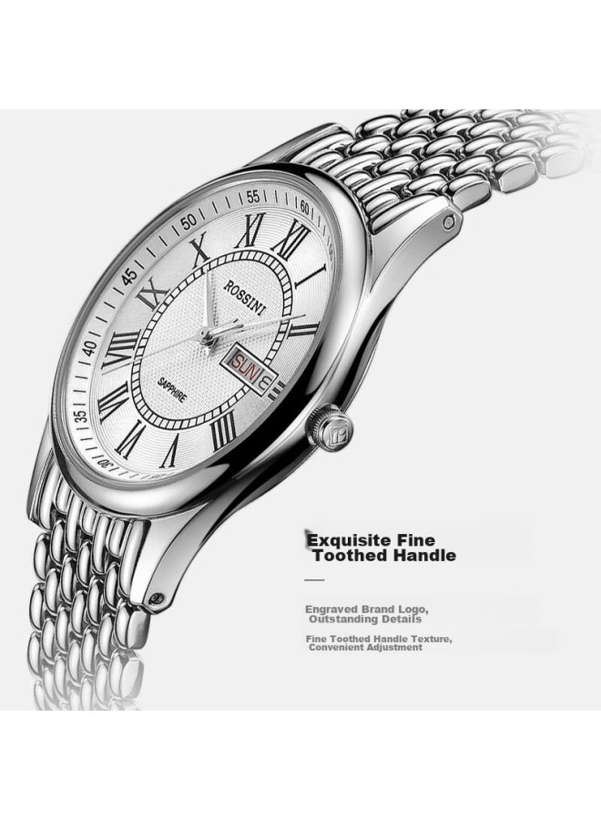 Rossini Men's Watch, Valentine's Day Gift, Quartz Watch, White Dial, Steel Strap, Chinese Brand, Ultra-thin, Water-resistant, 6355 - Image 3