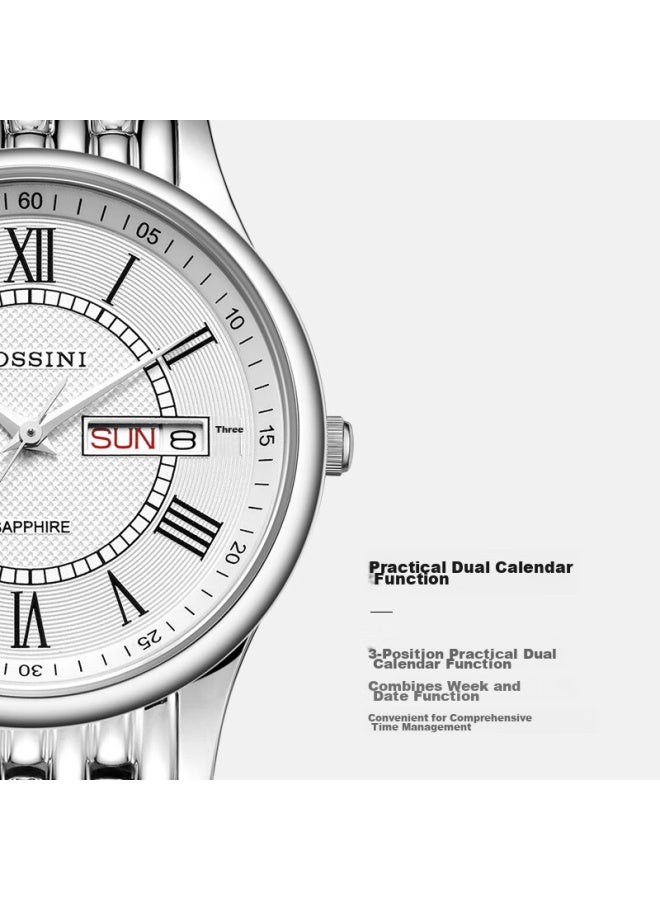 Rossini Men's Watch, Valentine's Day Gift, Quartz Watch, White Dial, Steel Strap, Chinese Brand, Ultra-thin, Water-resistant, 6355 - Image 2