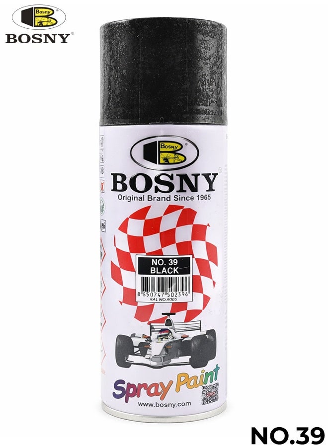 بوسني طلاء بخاخ Bosny (أسود) – طلاء إيروسول سريع الجفاف للمعادن، الخشب، البلاستيك، الزجاج؛ للاستخدام في مشاريع "افعلها بنفسك" (DIY)، السيارات والمنزل. - Image 1