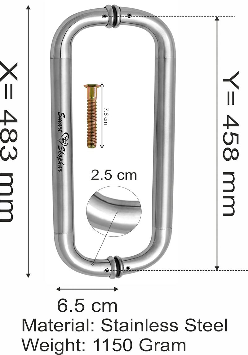 SMART SHOPHAR SMART SHOPHAR Stainless Steel Bocaro Glass Pipe Handle 18 Inche Silver Set of 1 2 Pieces Contemporary DesignQuick to InstallSuitable for Wooden Frame Glass DoorsMounting Hardware  - Image 5