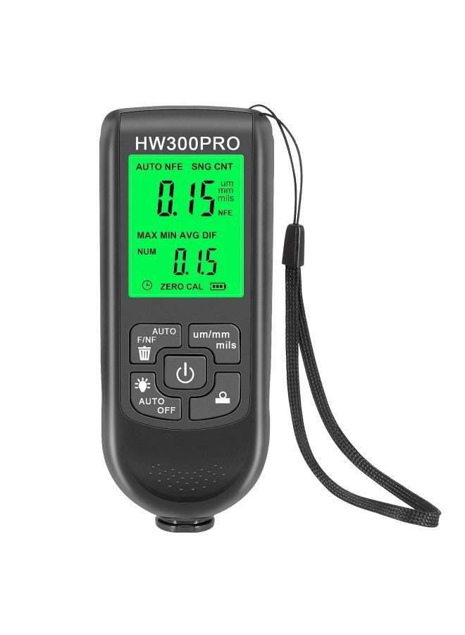 جهاز قياس سمك طلاء السيارات HW-300PRO ، مقياس طلاء Fe  NFe تلقائي 0-2000UM مع أدوات طلاء السيارات اليدوية (أسود) - Image 1