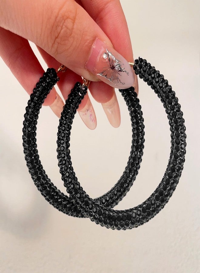 Frodete Rhinestone Hoop Earrings for Women Large Bling Sparkly Hoops Statement Jewelry for Prom Party Anniversary Attire Birthday Present Accessory - Image 3
