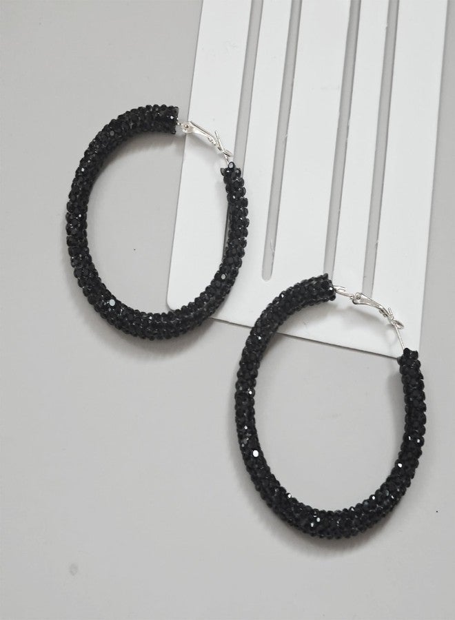 Frodete Rhinestone Hoop Earrings for Women Large Bling Sparkly Hoops Statement Jewelry for Prom Party Anniversary Attire Birthday Present Accessory - Image 4