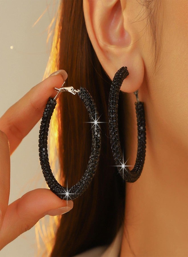 Frodete Rhinestone Hoop Earrings for Women Large Bling Sparkly Hoops Statement Jewelry for Prom Party Anniversary Attire Birthday Present Accessory - Image 2