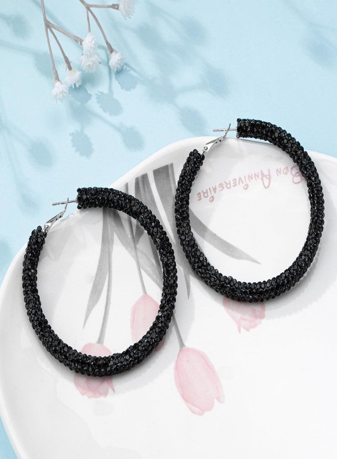 Frodete Rhinestone Hoop Earrings for Women Large Bling Sparkly Hoops Statement Jewelry for Prom Party Anniversary Attire Birthday Present Accessory - Image 5