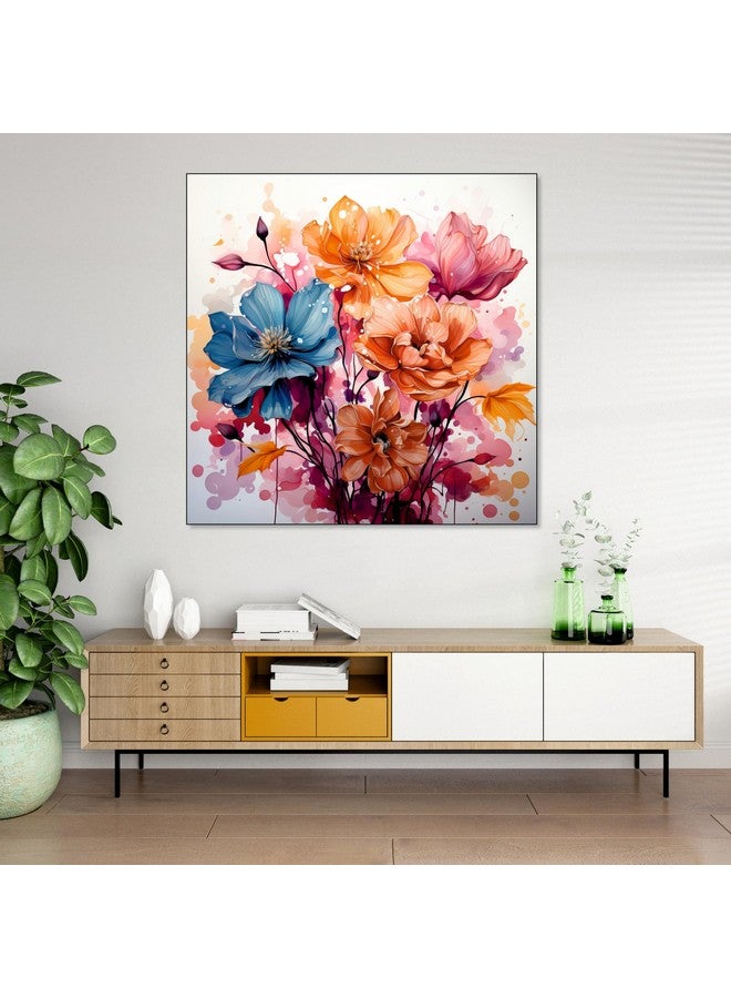 The Castle Decor Flower Painting with Frame Big Size (24X24) Wall Art for Living Room, Bedroom, Drawing Room, Hotels-Wooden Framed-Digital Painting - Image 1