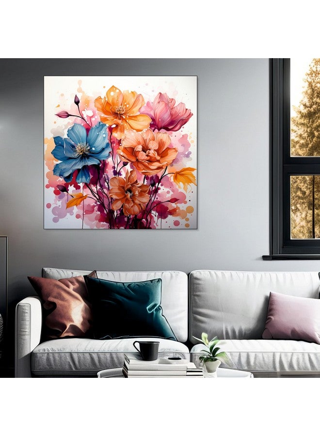 The Castle Decor Flower Painting with Frame Big Size (24X24) Wall Art for Living Room, Bedroom, Drawing Room, Hotels-Wooden Framed-Digital Painting - Image 3
