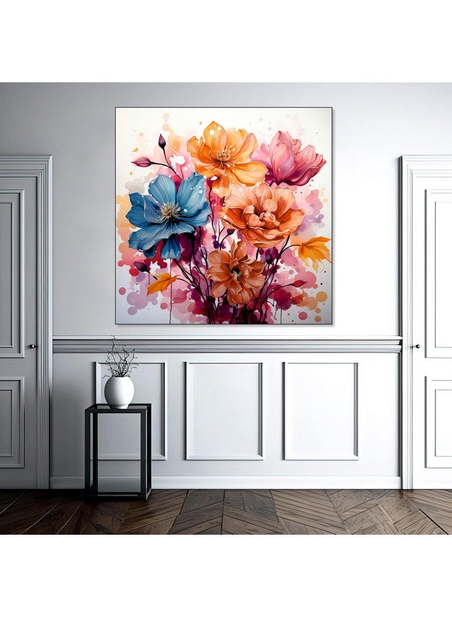 The Castle Decor Flower Painting with Frame Big Size (24X24) Wall Art for Living Room, Bedroom, Drawing Room, Hotels-Wooden Framed-Digital Painting - Image 2