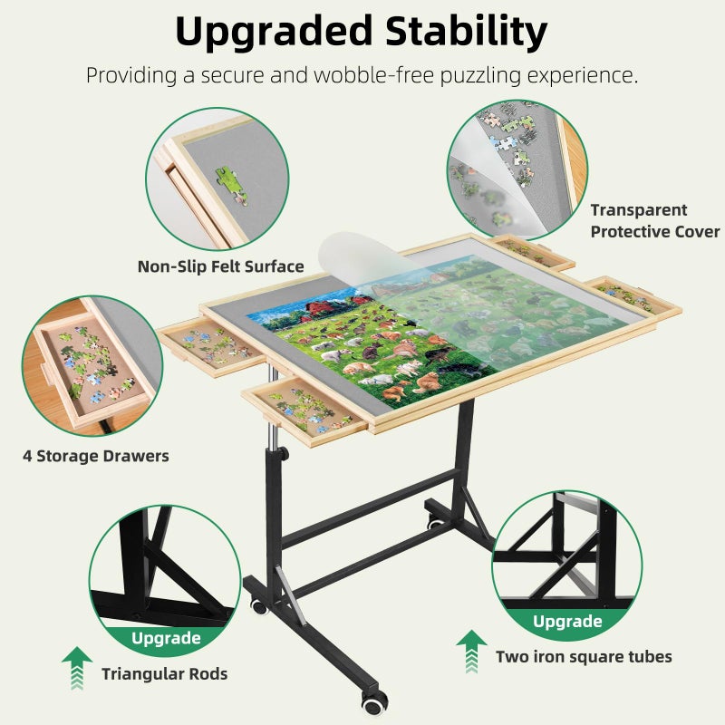 ALL4JIG 1500 Pieces Puzzle Table with Legs and Wheels, Wooden Jigsaw Puzzle Table with 4 Drawers & Cover,Upgraded Stability & Optimized Lightweight Design,Vertical Placement Option - Image 3
